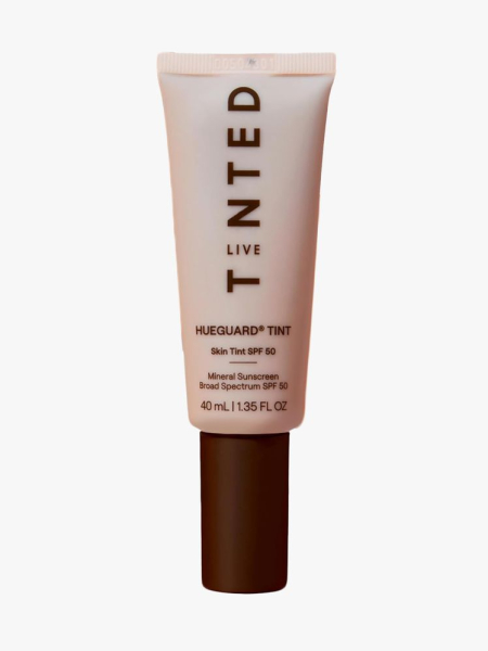 Live Tinted Hueguard Skin Tint SPF 50 in branded tube component on a light gray background